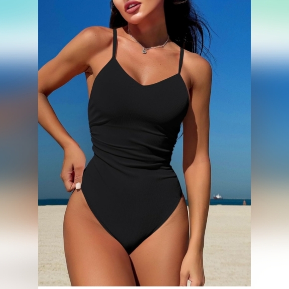 Swimall One Piece Tummy Control Cutout High Waist Ruched Retro W/ O- Ring Size S - Picture 13 of 14